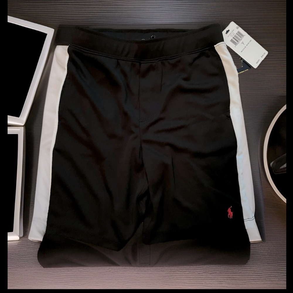 Polo Ralph Lauren Boys Performance Shorts Athletic Wear  Black Sz7 Wicking